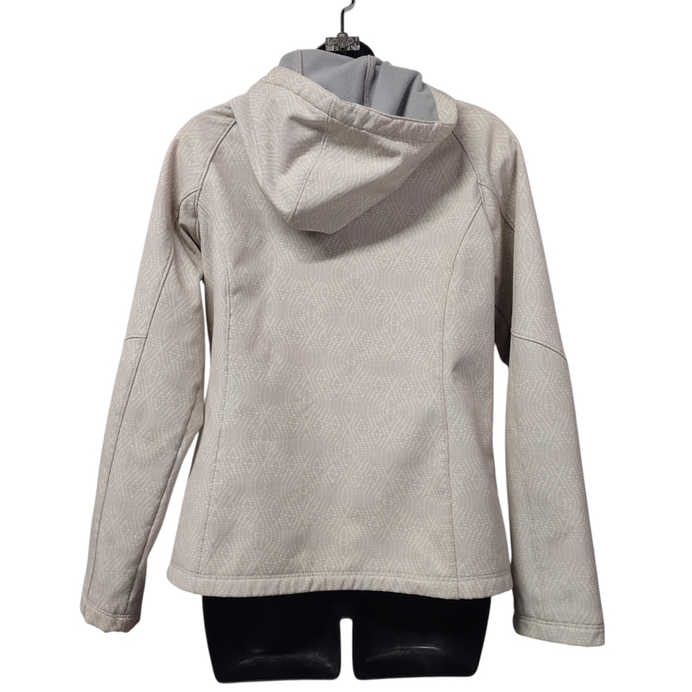 Free Country Women's Hooded Beige Gray Pattern Full Zip Fleece Lined Pockets S - Picture 2 of 7